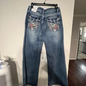 Floral Embroidered Wide Leg Jeans